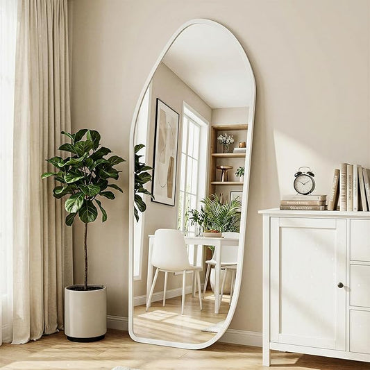 Suidia Full Length Mirror, Oversized Floor Mirror with Solid Wood Frame, Large Standing Mirror for Bedroom Living Room, Wood Art Style, White, 68" L x 26" W