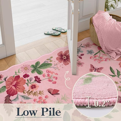 Lahome Floral Living Room Rugs, Pink Area Rugs 5x7 Rug for Bedroom Ultra-Thin Soft Rug, Non-Slip Washable Rugs Throw Boho Rug for ‎‎Nursery Playroom Classroom Flore (5x7ft, Pink)