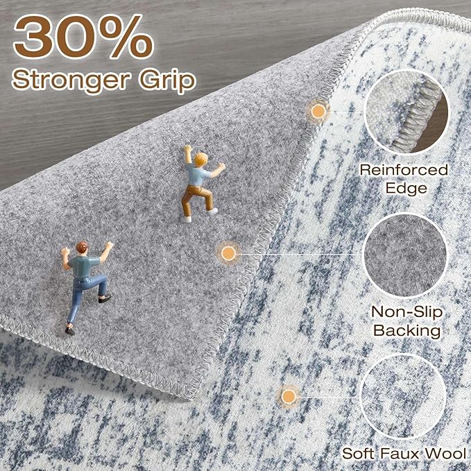 Runner Rug Non-Slip Kitchen Rug: 2x6 Washable Abstract Modern Soft Stain Resistant Indoor Floor Neutral Accent Throw Carpet for Hallway Bathroom Laundry Room Bedroom Entryway- Blue