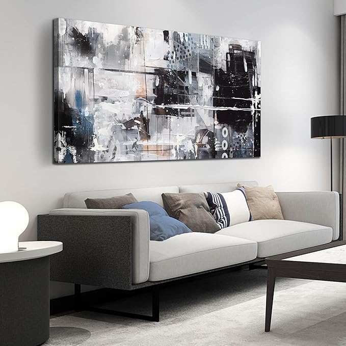 HUBOSKN Abstract Wall Art for Living Room Large Size - Black and White Canvas Wall Art for Office - Modern Art Wall Decor for Bedroom Size 29" x 59"