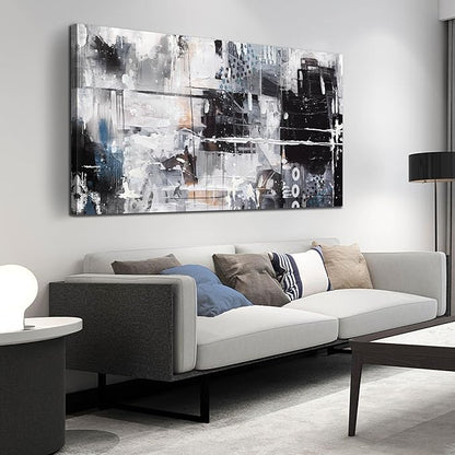 HUBOSKN Abstract Wall Art for Living Room Large Size - Black and White Canvas Wall Art for Office - Modern Art Wall Decor for Bedroom Size 29" x 59"