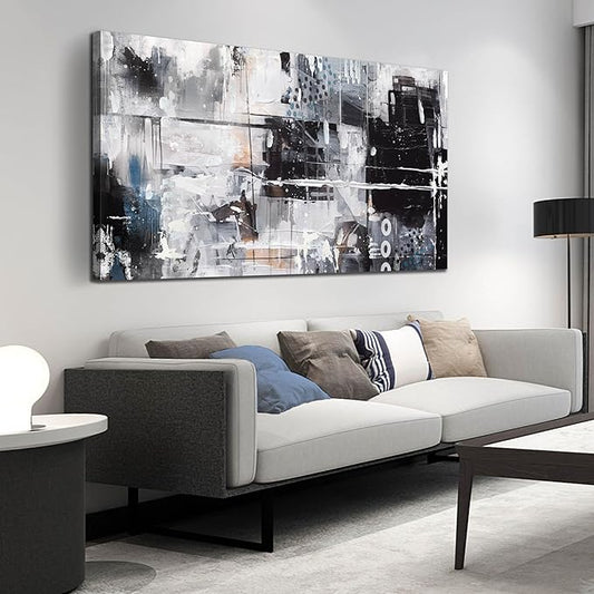 HUBOSKN Abstract Wall Art for Living Room Large Size - Black and White Canvas Wall Art for Office - Modern Art Wall Decor for Bedroom Size 29" x 59"