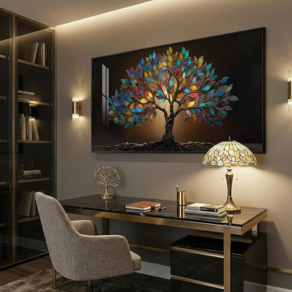 Large Framed Tree of Life Wall Art for Living Room, Modern Contemporary Tree Painting Prints Artwork for Walls, Dark Colorful Elegant Picture for Bedroom Kitchen Office Dining Room Wall Decor, 30x60