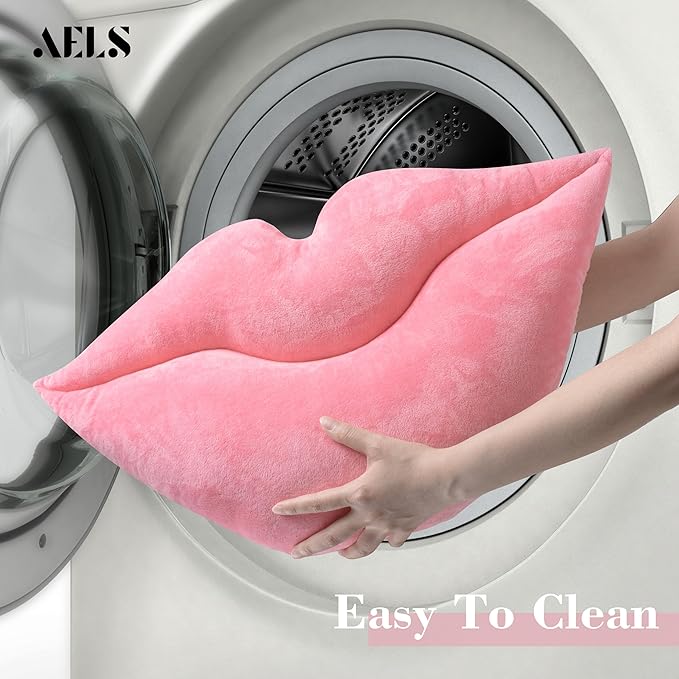AELS 3D Large Lips Throw Pillows Smooth Soft Velvet Decorative Throw Pillows Love Pillows Cute Pillow 24 X 12 inches for Couch Sofa Bed Living Room Bedroom, Pastel Pink