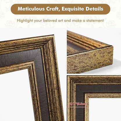 Antique French Canvas Frame for 20x24 Oil Paintings Diamond Art Prints, 1.7" Wide Vintage Gallery Wall Frame for Coffee Book Shop Dining Room Kitchen Decor, No Back & Cover (Gold Brown)