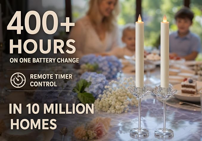 Flameless Taper Candles Flickering with Remote and Timer, 3D Moving Flame Taper Candle Battery Operated to 400 Hours, 9 Inch Window Candles, (Ivory)
