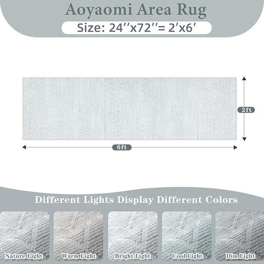 Runner Rug 2x6 Boho Geometric Area Rugs: Small Washable Kitchen Entryway Rug, Soft Non Slip Moroccan Long Hallway Rugs for Bedroom Bathroom Laundry Entryway Staircase Foyer(Modern Grey,2'x6')