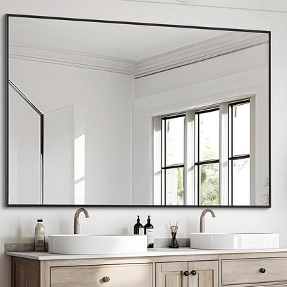 DESBING Black Bathroom Mirror for Wall, 36x48 Inch Rectangle Mirrors with Metal Frame, Modern Vanity Wall Mirror Decor for Entryway Hangs, Bathroom Living Room Horizontal or Vertical