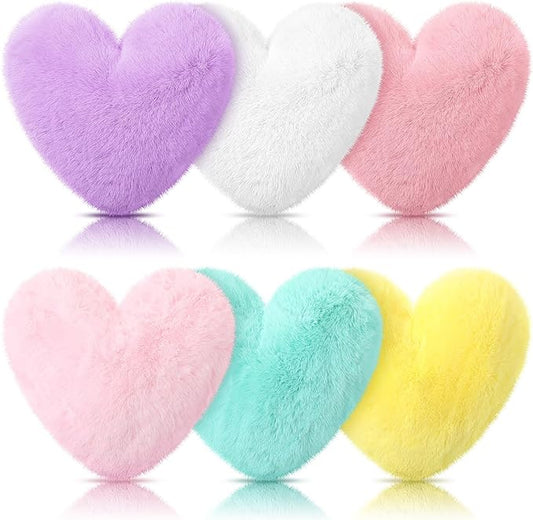Liliful 6 Pcs Faux Rabbit Fur Heart Pillows Fluffy Heart Throw Pillows Cute Couch Cushion Soft Decorative Throw Cushion for Bed Sofa Girls Women(12 x 11 Inch,Light Color)