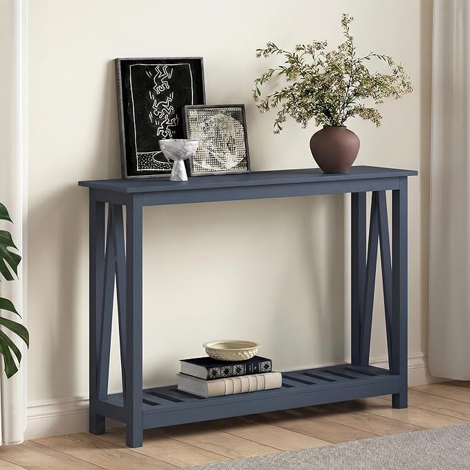 ChooChoo Farmhouse Console Table, Rustic Vintage Narrow Sofa Table for Entryway, Living Room, Hallway, 40 Blue
