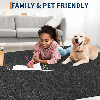 Area Rug 4x6 Washable Bedroom Rugs Non Slip Modern Solid Color Large Living Room Throw Carpet Low Pile Minimalist Kitchen Rug Plain Accent Rug Mat Classic Boho Area Rugs for Nursery Entryway, Black