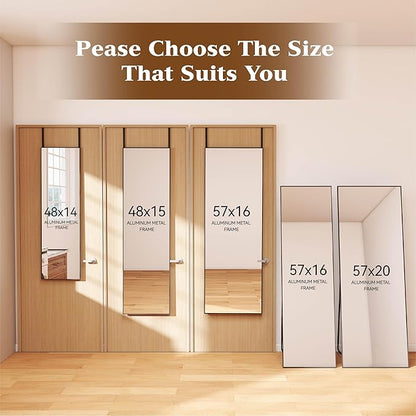 NARCISSUS 47x14 Mirror Door Hanging Full Length,Over Door or Wall Mounted Aluminum Alloy Frame Tempered Glass Rectangle Full Body Mirrors for Bedroom Dressing Living Room Bathroom 47 inch Black