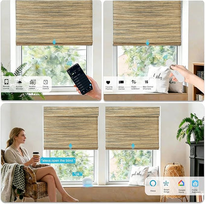 Motorized Bamboo Roman Shades, Motorized Blinds with Remote Compatible with Homekit, Alexa GoogleHome, Smart Wood Woven Shades for Indoor Windows, Customize, Desert Thatch