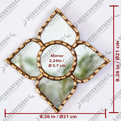 Small Gold Peruvian Mirror Bronze Leaf Frame Handmade Wall Decor 6" Square - 8.3" Diamond - Gift Mothers Day (Gold)