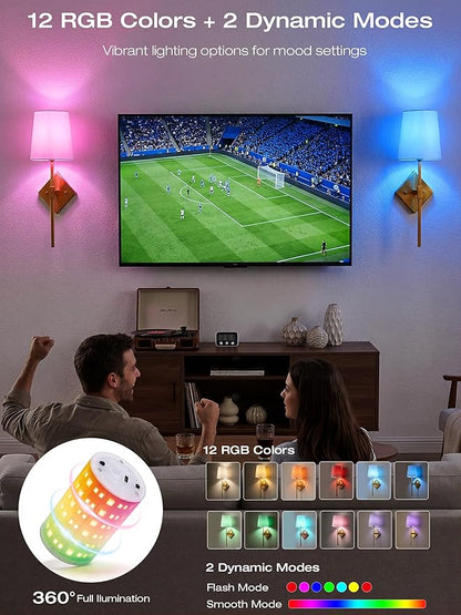 CLOUDY BAY 10000mAh Battery Operated Wall Sconces,Up to 100 Hours with Rechargeable RGB Dimmable Magnetic Bulb,Cordless Wall Lighting Fixtures with Remote for Bedroom,Soft Gold,2 Pack-18inch