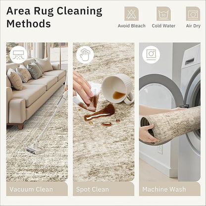 Soalmost Washable Area Rug 8x12, Large Soft Rugs for Living Room Vintage Brown Carpet 8x12 Area Rugs for Bedroom Dining Room Non-Slip Stain Resistant Under Table Rug