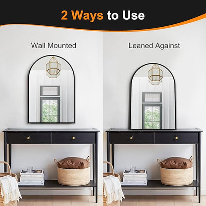 Delma Arched Bathroom Mirror, 20"x30" Wall Mounted Vanity Mirror for Bedroom, Living Room and Entryway, Black