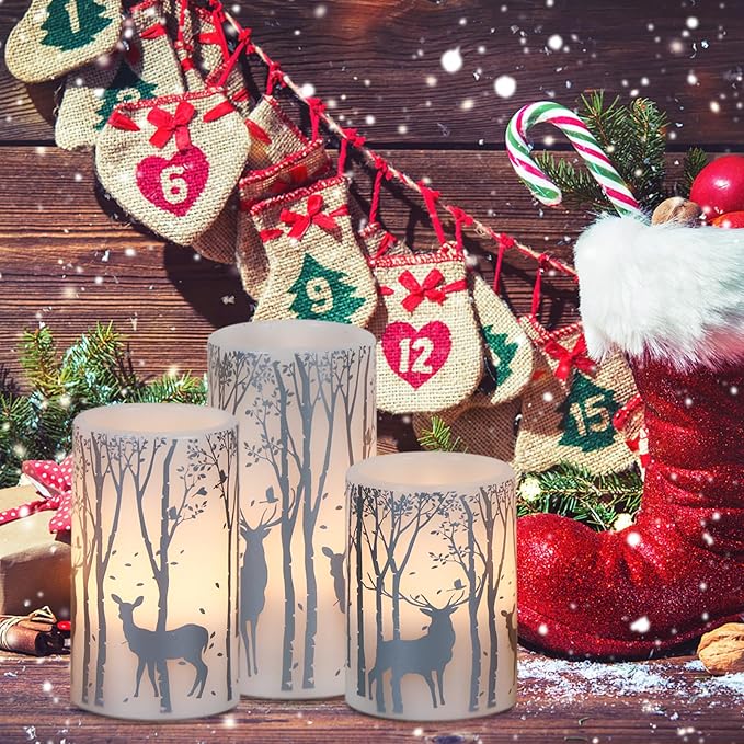Silver Deer Flameless Flickering Candles Battery Operated with 6H Timer, 3 Pack Real Wax Warm Light LED Pillar Candles Dinner Tabletop Holiday Centerpiece Decor 3" x 6"