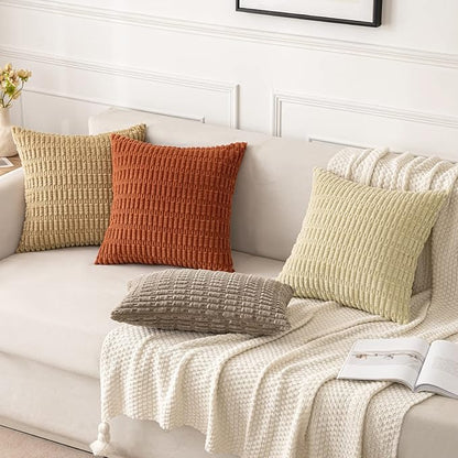MIULEE Pack of 2 Corduroy Decorative Euro Sham Throw Pillow Covers 22x22 Inch Soft Boho Striped Pillow Covers Modern Farmhouse Home Decor for Sofa Living Room Couch Bed Khaki