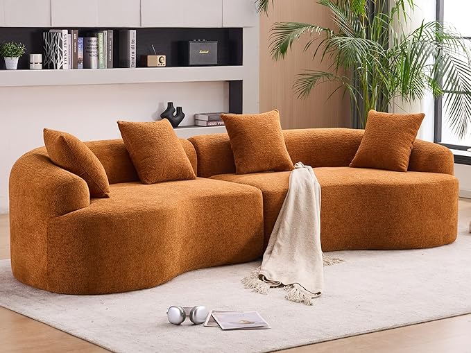 KEIKI Curved Chenille Modular Sectional Couches with Pillows, 4 Seater Oversized Upholstered Luxury Plush Cloud Sofa for Living Room Apartment, Full Compression Sponge,