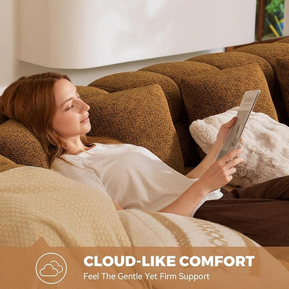 107" Boneless Couch with L - Shaped Chaise, Modern Chenille Modular Sectional Sofa with Tufted Design, Comfy Upholstered Sofa, No - Assembly Sectional Couch, Orange-Brown