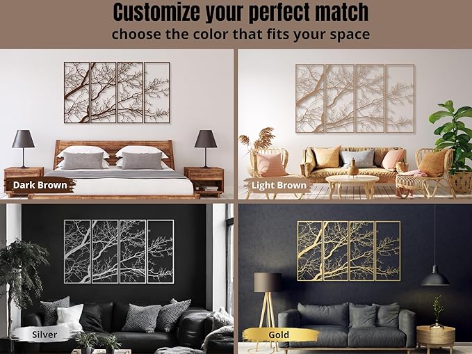 Vailla Tree of Life Wall Decor 4pcs Wooden Wall Art 3D Wall Hanging Wooden Sculpture Modern Wall Home Decoration Textured Sculptures for Living Room Bedroom Office Dinnig Room