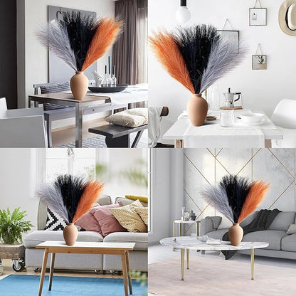 Pampas Grass Decor, Fluffy Faux Pampas Grass 6 Stem 18"/45cm Pompous Grass Small Flower Arrangement and Vase Filler for Boho Home Wedding Decoration