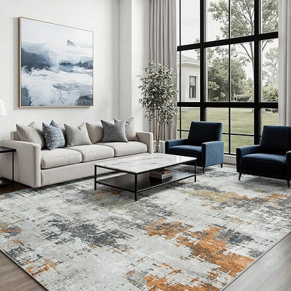 Area Rug 5x7 Living Room Rug Washable: No-Slip Abstract Soft Thin Large Grey Rugs, Indoor Floor Stain Resistant Modern Carpet for Bedroom Dining Room Farmhouse Nursery Home Office (Grey, 5'x7')