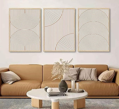 3Pcs Beige Neutral Wall Art Boho Minimalist Line Canvas Paintings Abstract Beige and White Line Wall Decor Mid Century Geometric Posters Prints for Living Room Bedroom Office Art Pictures Unframed