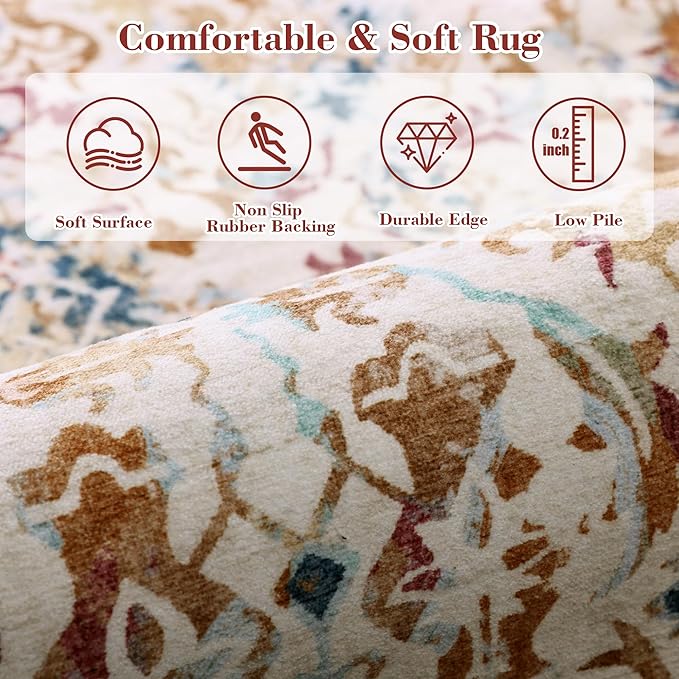Beige Colorful 2x6 Runner Rug for Hallways Bed Side Kitchen, Boho Washable Low-Pile Floor Entryway Long Bathroom Mat, Non-Slip Laundry Room Washstand Front Carpet Green 24x72 Inch