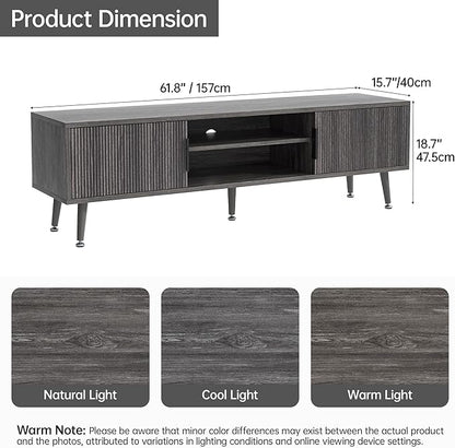 Airynee Mid Century TV Stand, Modern TV Console for TVs up to 70 Inches, Entertainment Center with Storage, TV and Media Consol, 62 Inch (Gray)
