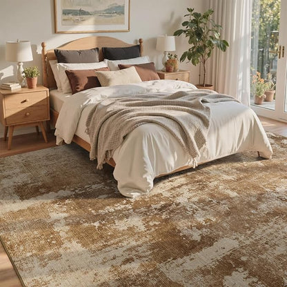 8x10 Ft Large Area Rugs for Living Room, Soft Non-Slip Washable Rugs Modern Abstract Pattern Carpet for Bedroom Indoor Floor Nursery Home Decor (Brown)