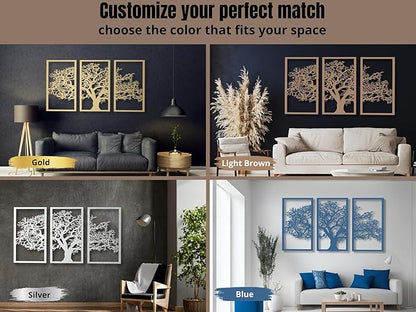 VAILLA Tree of Life Wall Art Decor Set of 3 Wall Hanging Sculpture Modern Wall Home Decoration 3D Textured Sculptures for Living Room Bedroom Office Dinnig Room 3 Panels Family Tree Wall Hangings (Tree of Life 1)