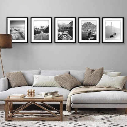 Americanflat 13x16 Picture Frame with Polished Plexiglass - Set of 5 - Use as 10x13 Frame with Mat or Display 13x16 Photo Without Mat - Galleria Collection - Picture Frames for Wall Display - Black