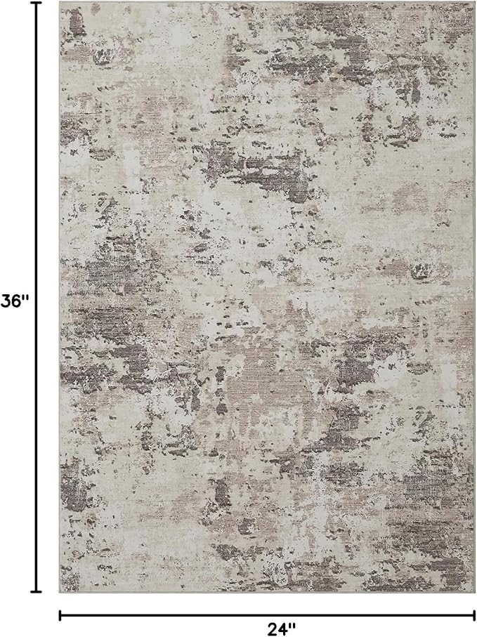 ROYHOME Modern Abstract 2x3 Area Rug Non Slip Non Shedding Low Pile Stain Resistant Rug for Entryway Kitchen Bedroom,Brown Grey