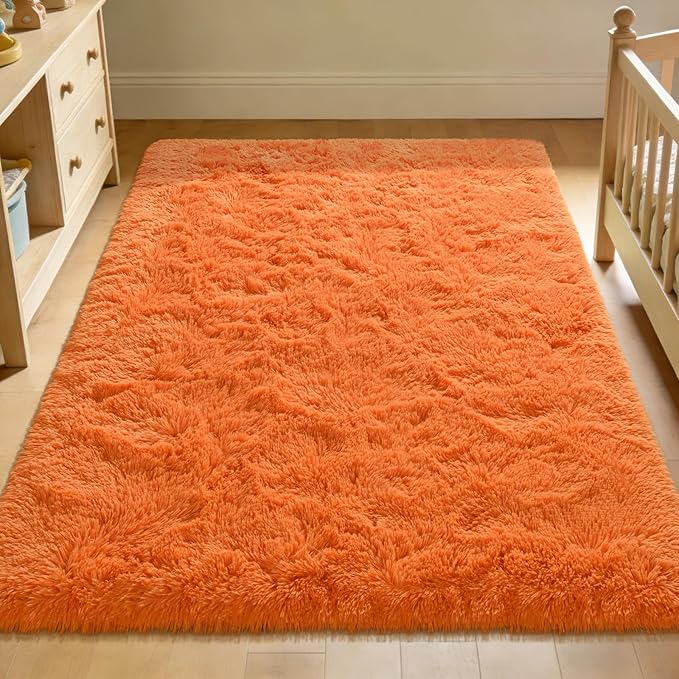 Andecor Soft Fluffy Bedroom Rugs, 3 x 5 Feet Indoor Shaggy Plush Area Rug for Boys Girls Kids Baby College Dorm Living Room Home Decor Floor Carpet, Orange
