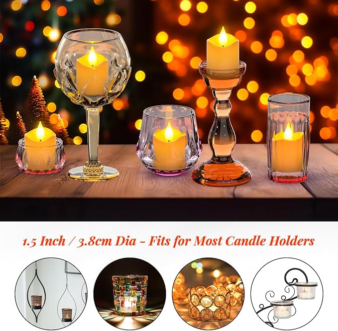 PChero Rechargeable Flameless Tea Lights Candles with Remote Timer, 12 PCS Flickering Electric Fake LED Votive Candles with 2 USB Charging Cables for Wedding Christmas Fall Home Decor