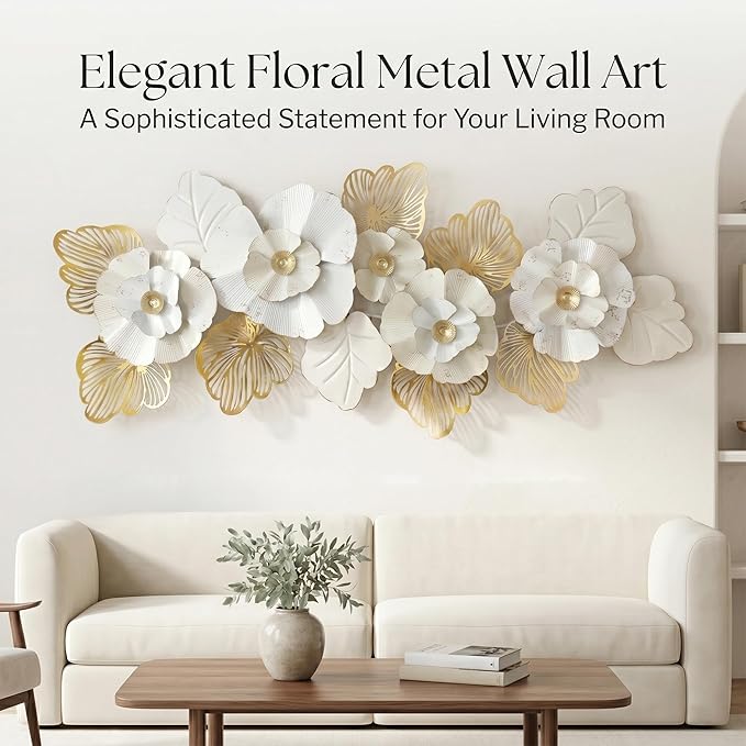 Axioglo Large Metal Wall Art Decor, 3D Abstract Floral Design, Handcrafted Metal Wall Sculpture for Living Room, Bedroom & Entryway（59"）