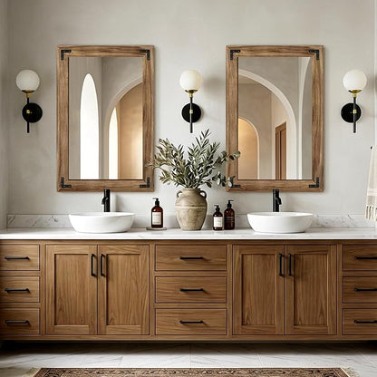 AMOISE Farmhouse Bathroom Vanity Mirror, 36" x 24" Wood Frame Wall Mirror, Vintage Rustic Decor for Entryway, Bedroom, Living Room, Vertical or Horizontal Hanging