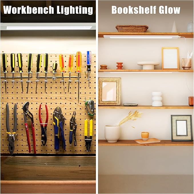 3 Pack Plug in Under Cabinet Lighting for Kitchen, 6500k Bright Under Counter Lights for Shelf/Workbench/Bookshelf/Over Sink, 14inch Linkable 110V LED Light Bar