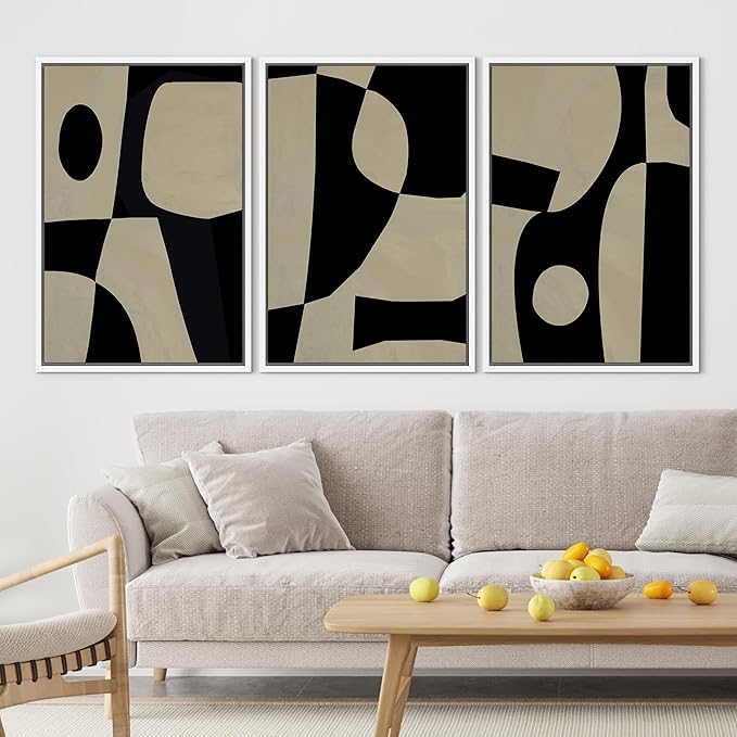 SIGNLEADER Framed Canvas Print Wall Art Set Black Geometirc Block Abstract Shapes Illustrations Minimal Decorative Bohemian Nordic for Living Room, Bedroom, Office - 16"x24"x3 WHITE