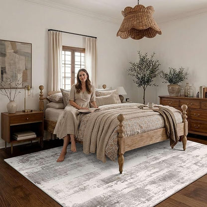 Rugxara 6x9 Washable Area Rug for Living Room, Modern Abstract Large Boho Rugs for Office, Dining Room, Kids Room, Farmhouse, Durable Low Pile Non Slip Carpet for High Traffic Areas,Beige Taupe