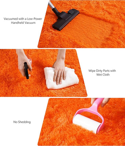 5x7 Area Rugs for Living Room, Orange Fluffy Shag Rug for Bedroom, Nursery and Indoor Floor, Soft and Comfy, Fuzzy Carpet for Kids, Girls, Boys Room Dorm Home Decor Aesthetic, Upgrade Non Slip