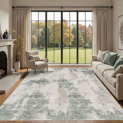 Rugxara 6x9 Washable Area Rug for Living Room, Modern Abstract Large Boho Rugs for Office, Dining Room, Kids Room, Farmhouse, Durable Low Pile Non Slip Carpet for High Traffic Areas,Grey Green