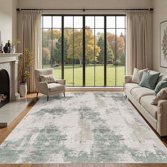 Rugxara 6x9 Washable Area Rug for Living Room, Modern Abstract Large Boho Rugs for Office, Dining Room, Kids Room, Farmhouse, Durable Low Pile Non Slip Carpet for High Traffic Areas,Grey Green