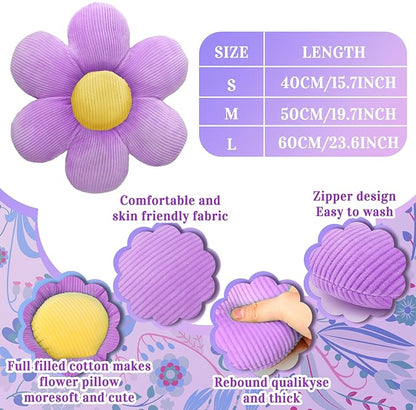 Sratte 3 Pcs Flower Pillows Flower Shaped Throw Pillows Cute Daisy Plush Pillow Decorative Floor Pillow Seat Cushion for Bedroom Home Sofa Chair Couch Decor(Colorful,16")