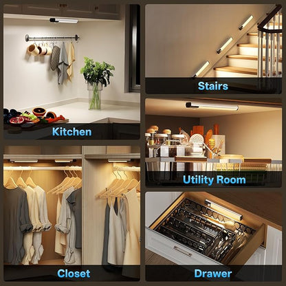 Under Cabinet Lighting,LED Closet Lights,Rechargeable Motion Sensor Light Indoor,3 Colors Dimmable,Magnetic Installation for Kitchen,Wardrobe,Bedroom,Drawer 6Pack