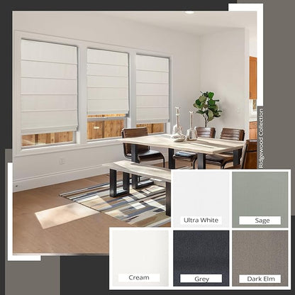 CHICOLOGY Cordless Roman Shade for Windows & French Doors, Ridgewood Cream, Privacy + Light Filtering Linen Look Fabric w/ White Liner, True to Size, Inside/Outside Mount, 27" W x 72" H