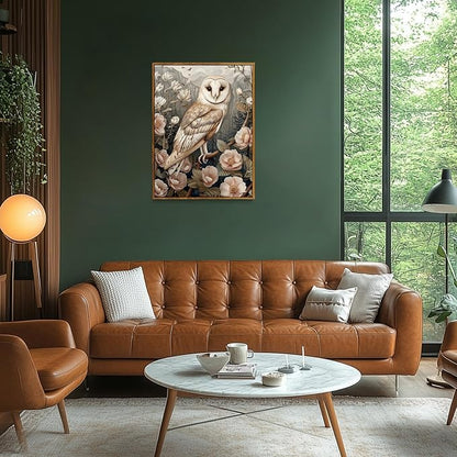 Djmwtb Framed Wall Art Vintage Wall Decor Owl Canvas Art Wildlife Pictures Floral Paintings Forest Prints Nature Artwork for Bedroom Living Room