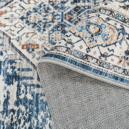 YOUFORTONG Washable Rug 3x5 Area Rugs: Soft Ultra Thin Low Pile Mat Machine Washable Indoor Doormat Lightweight Entry Rug Anti Slip Backing Rugs for Living Room Bedroom Kitchen 3'x5' Blue